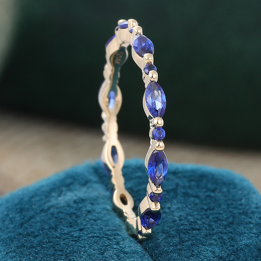 Juyoyo Marquise Cut Sapphire Yellow Gold Stacking Eternity Wedding Band
