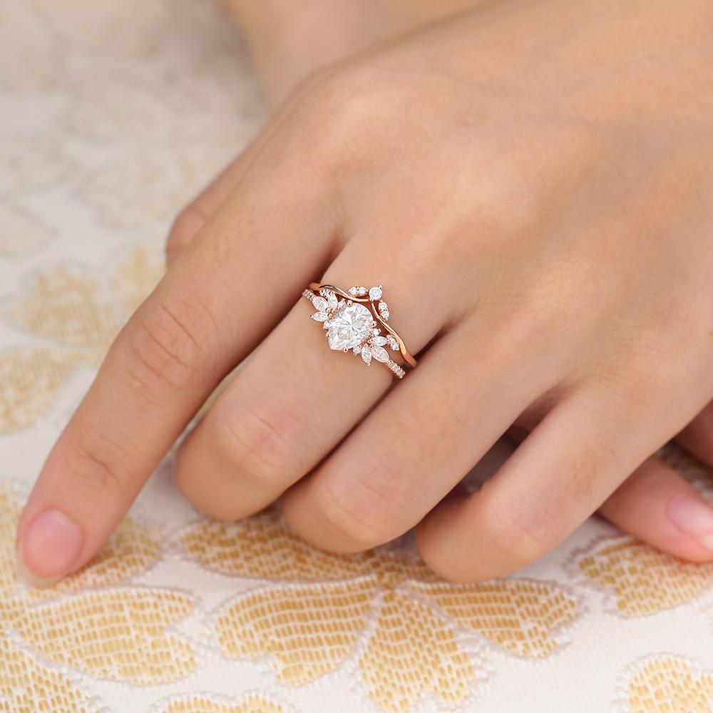 Juyoyo Pear Shaped Moissanite Wings Bridal Ring Set Diamond Accented Engagement Ring Set - 2pcs