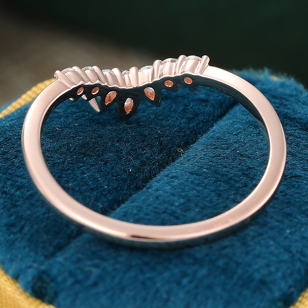 Juyoyo Rose Gold Marquise Moissanite Curved Wedding Band 