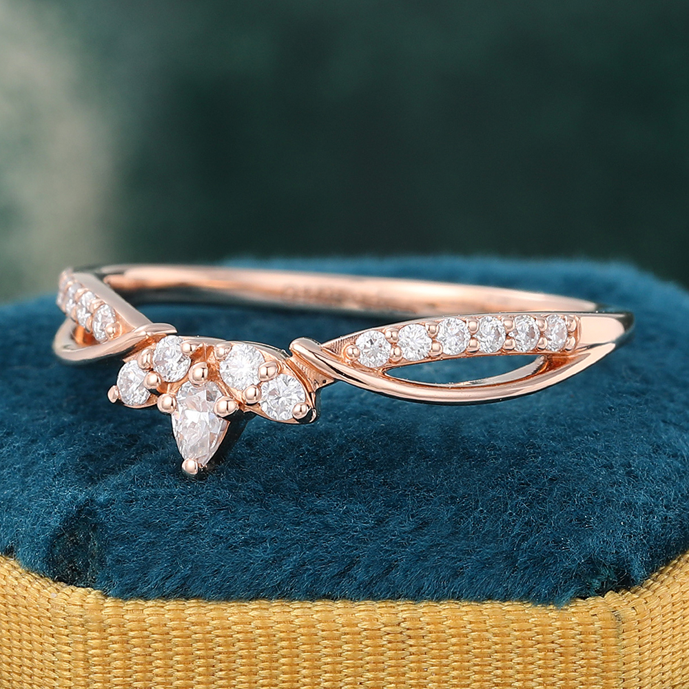 Juyoyo Moissanite Crown Curved Wedding Band Diamond Half Eternity Infinity Wedding Band Rose Gold