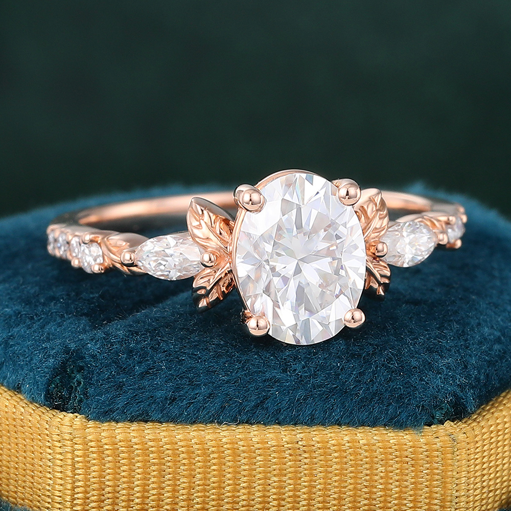 Juyoyo Oval Cut Moissanite Nature Inspired Engagement Ring Leaf Botanic Diamond Pave Bridal Ring