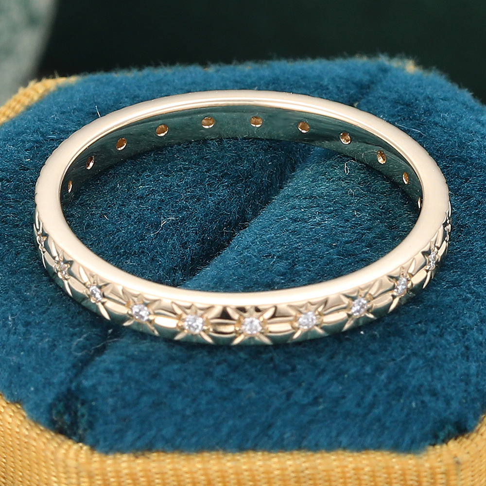 Juyoyo Round Moissanite Eternity Wedding Band Unique Stackable Band - 14K Yellow Gold