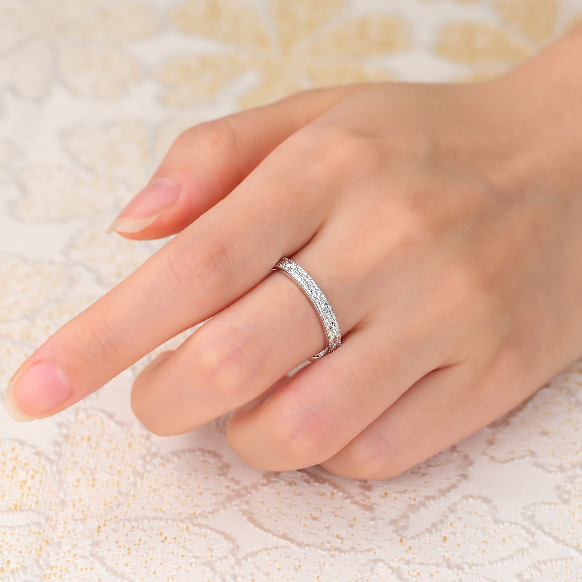 Juyoyo Celtic Eternity Engraved Wedding Band Nature Inspired Thick Stacking Ring for Men/Women