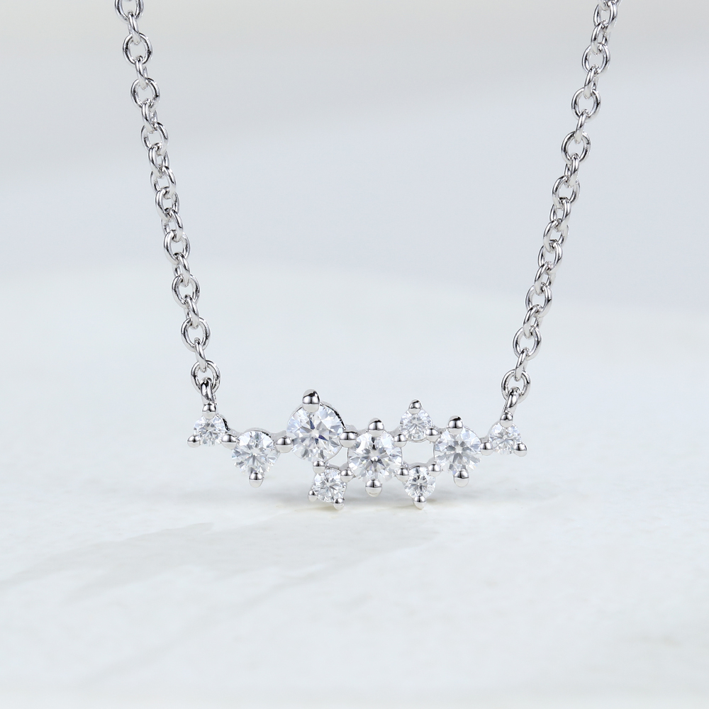 Cluster Moissanite Pendant Necklace With Cable Chain