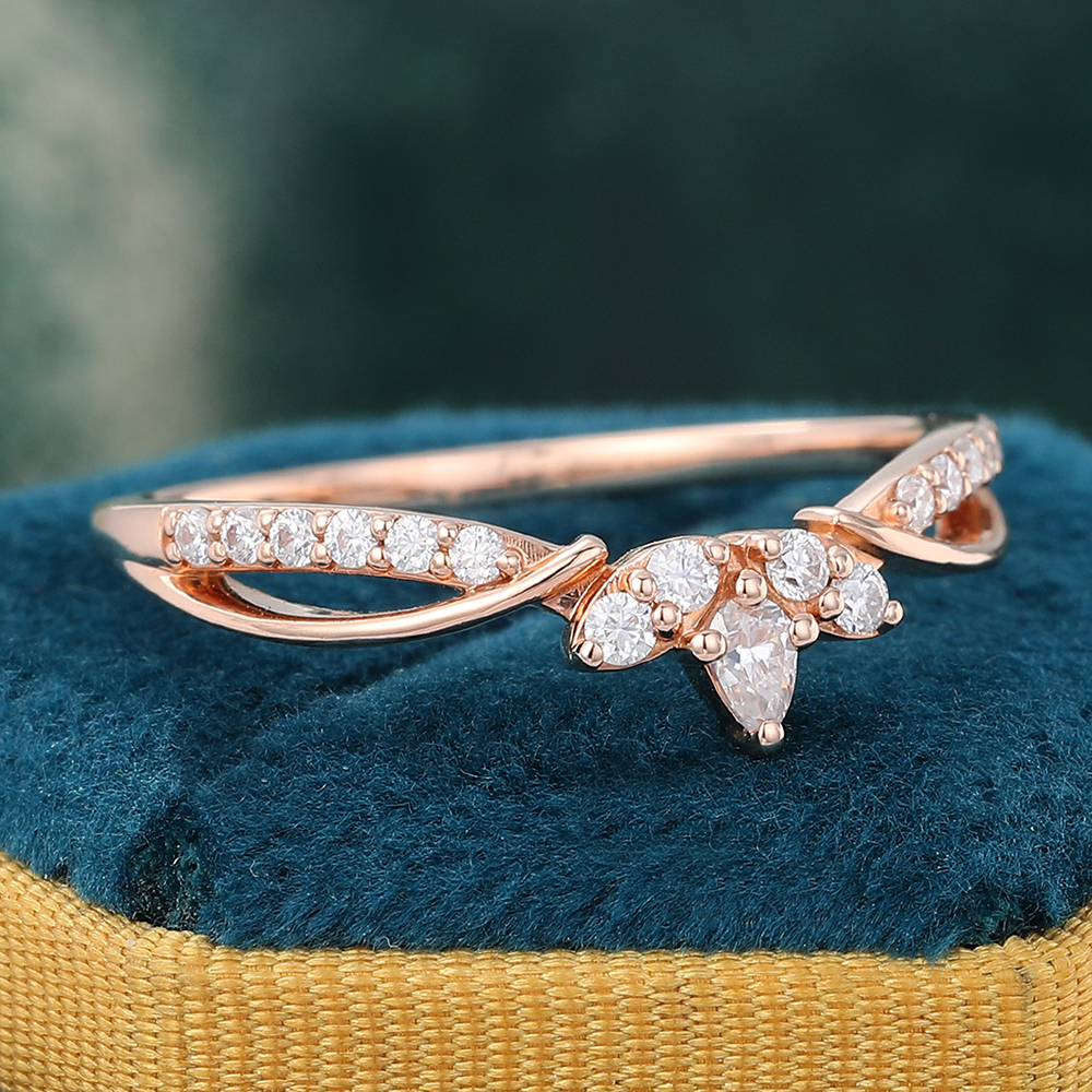 Juyoyo Moissanite Crown Curved Wedding Band Diamond Half Eternity Infinity Wedding Band Rose Gold