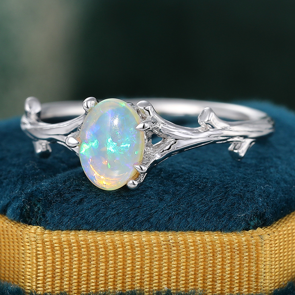 Juyoyo Delicate Oval Cut Opal Engagement Ring Nature Inspired Tree Branch Ring