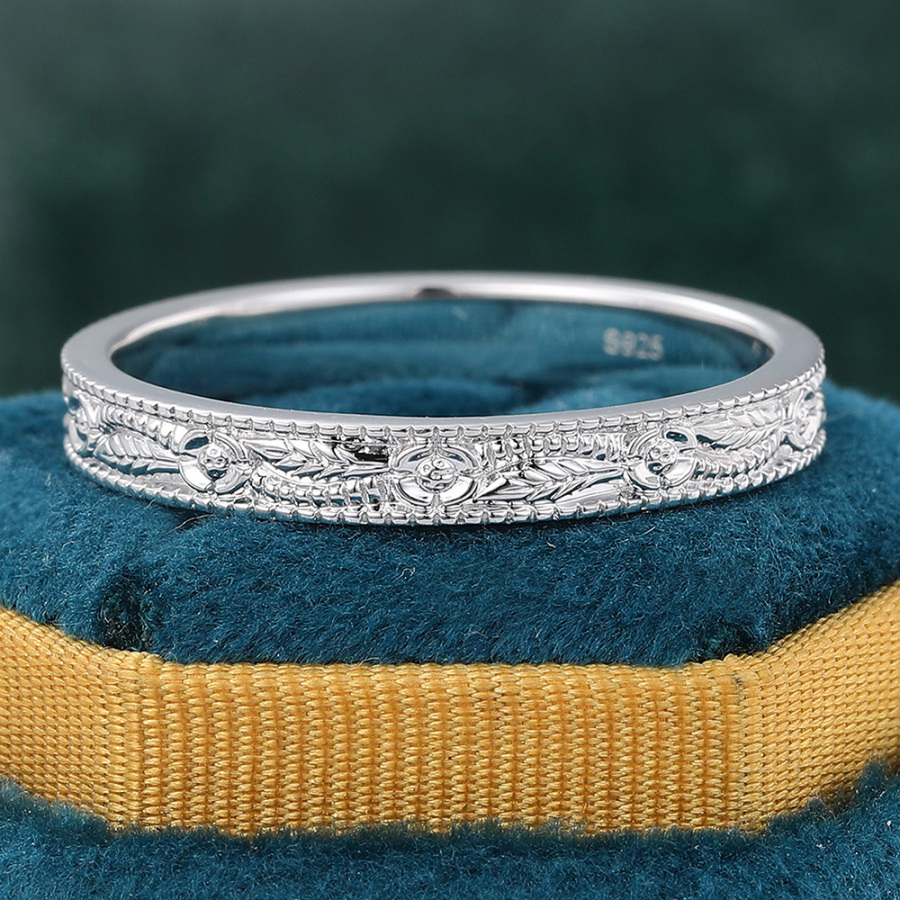 Celtic Eternity Engraved Wedding Band Nature Inspired Thick Stacking Ring for Men/Women