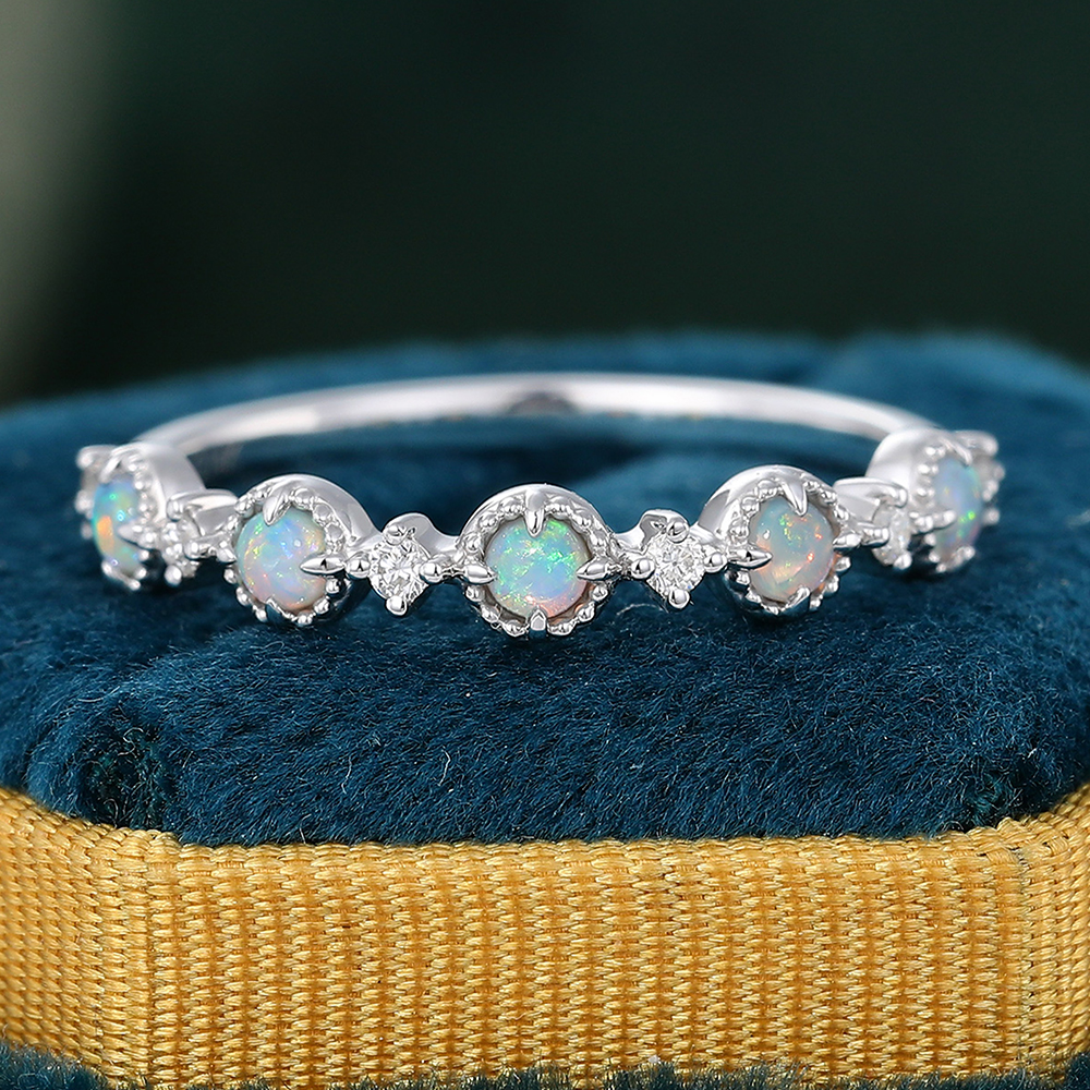 Juyoyo Unique Opal Rose Gold Diamond Designer Ring Anniversary Wedding Band