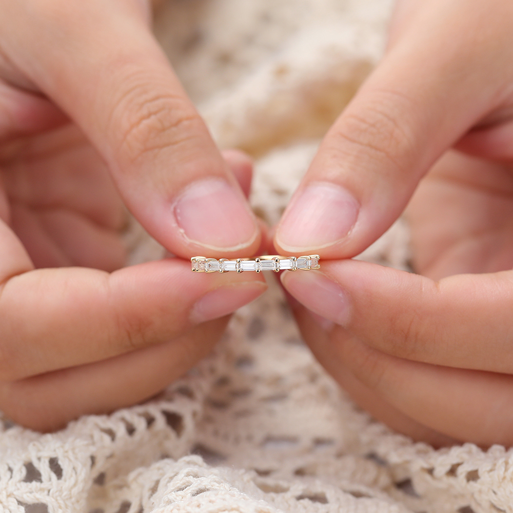 Juyoyo Baguette Moissanite Ring Yellow Gold Anniversary Wedding Band