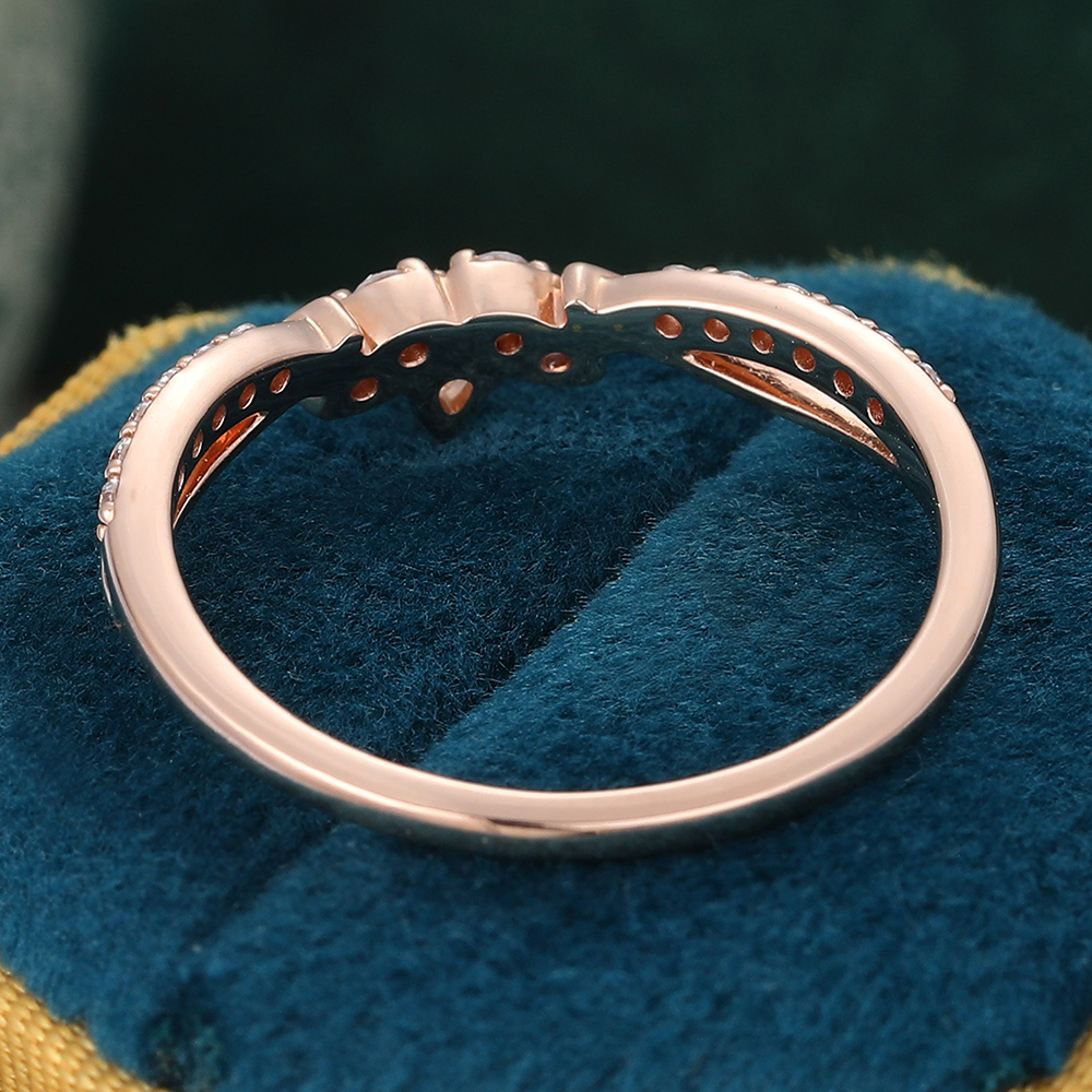 Juyoyo Moissanite Crown Curved Wedding Band Diamond Half Eternity Infinity Wedding Band Rose Gold