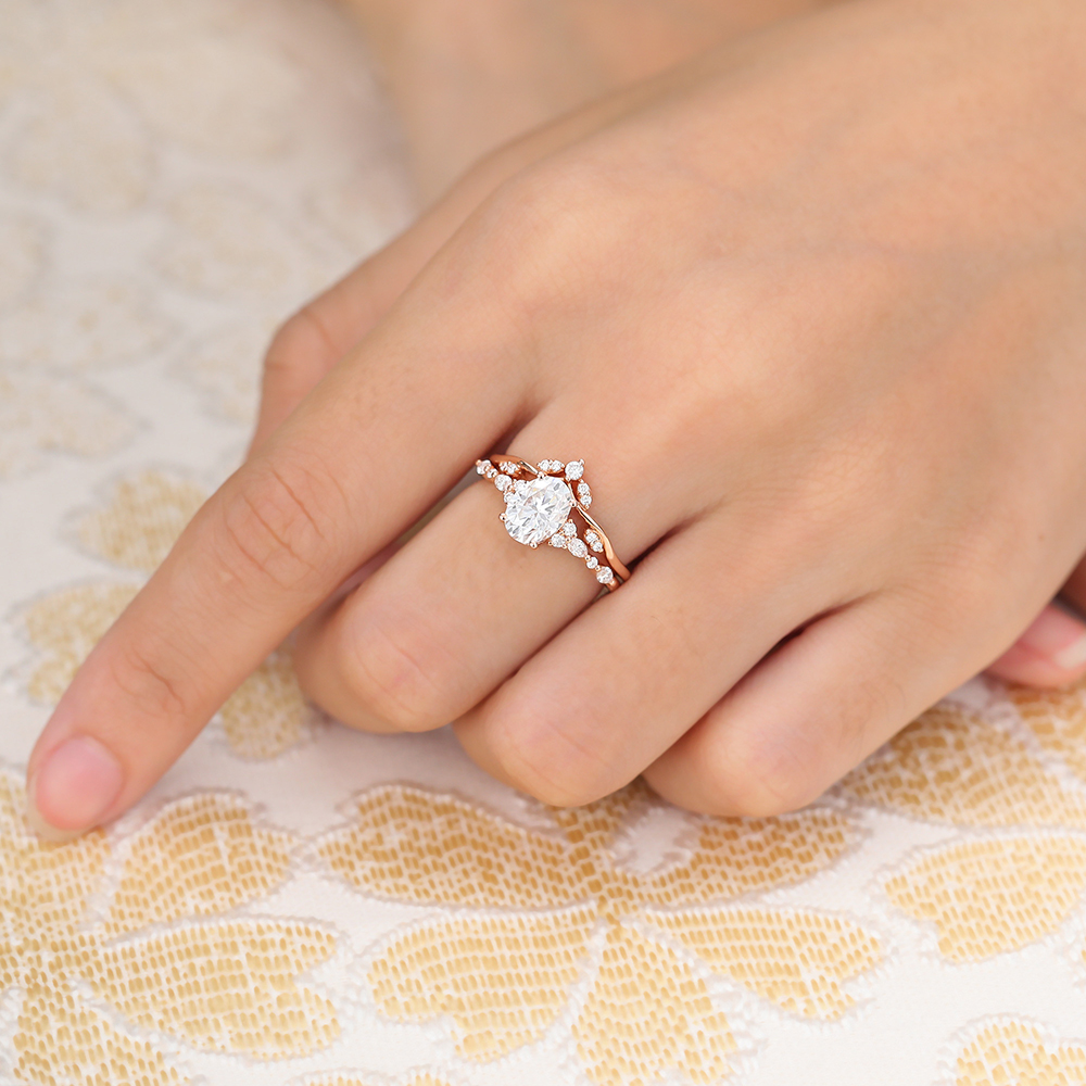 Juyoyo Oval Moissanite Engagement Ring Set Vintage 14K Rose Gold Bridal Ring Set - 2pcs