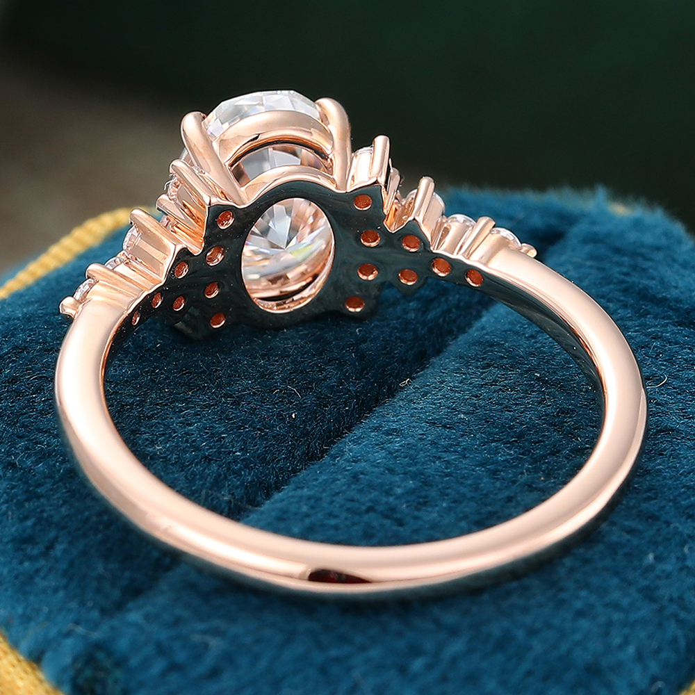 Juyoyo Moissanite Cluster Engagement Ring with Round Diamonds in 14K Rose Gold