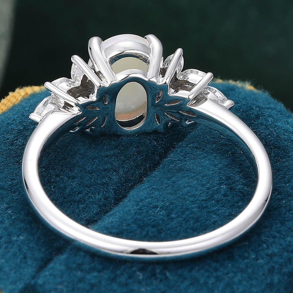 Juyoyo Oval Cut Opal Engagement Ring Diamond or Moissanite Accented Promise Ring