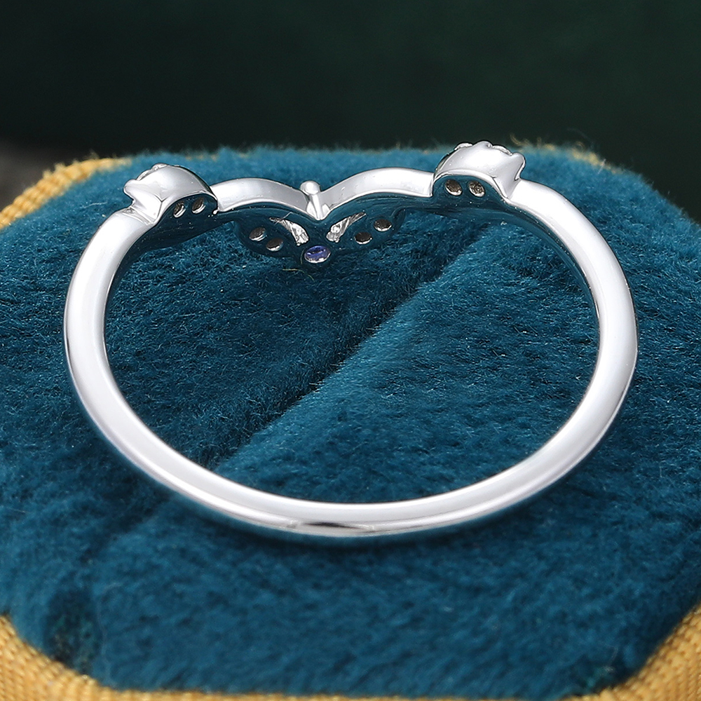 Juyoyo Unique Sapphire Curved Wedding Band White Gold Moissanite Stacking Ring Anniversary Promise