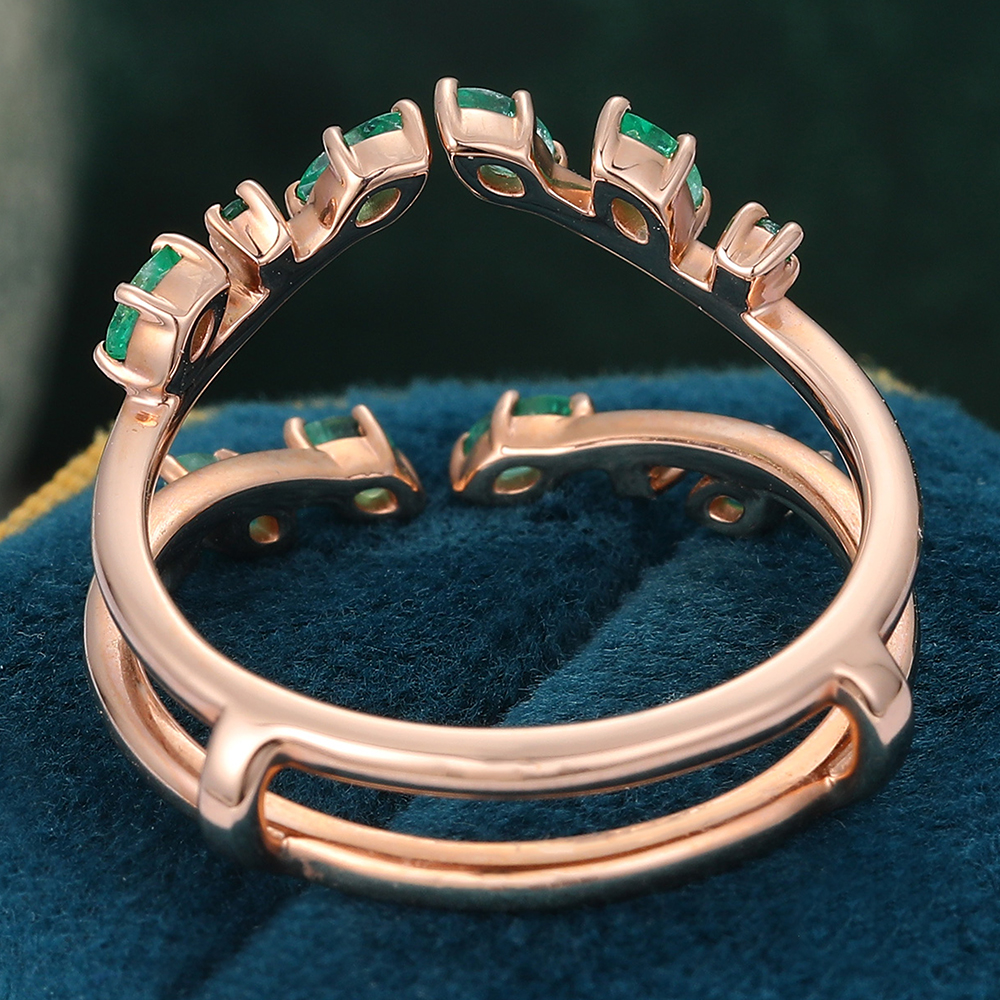 Emerald Double Curved Wedding Band Enhancer Vintage Nature Inspired Wedding Promise Ring Rose Gold