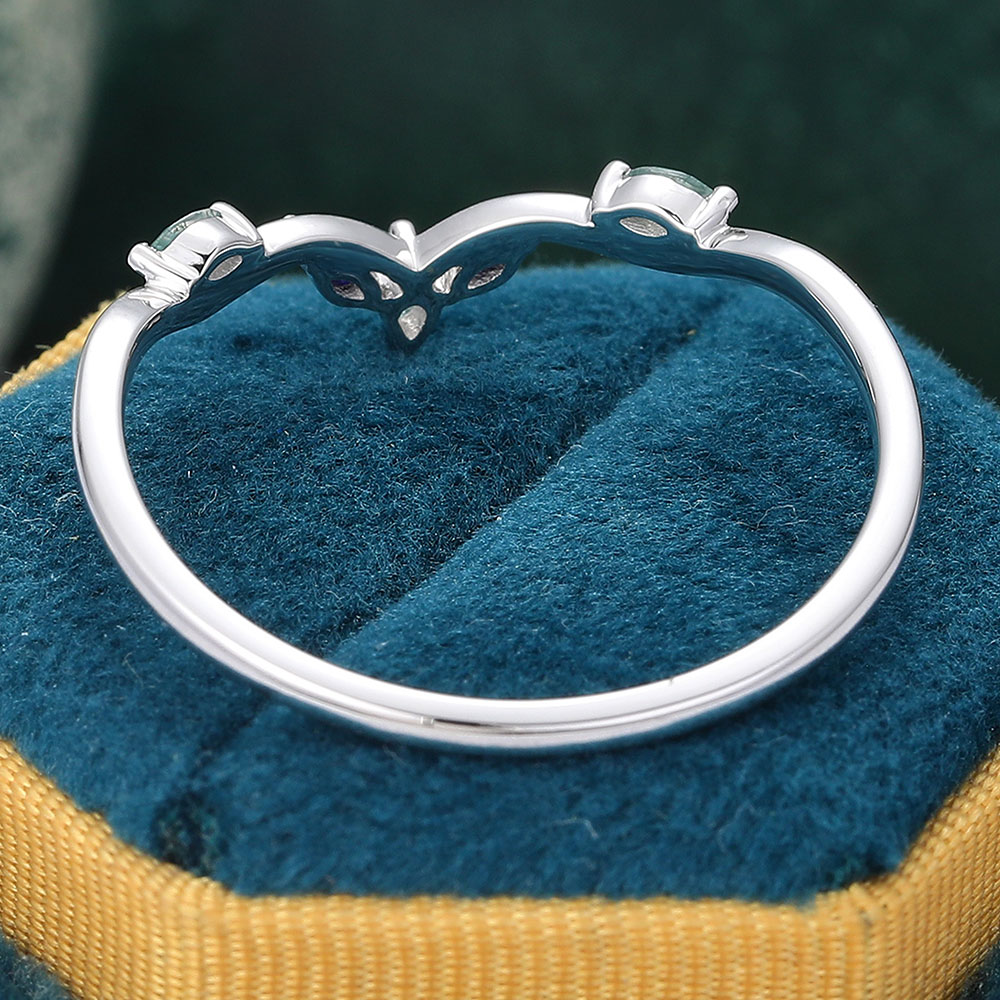 Juyoyo Nifty Moss Agate & Blue Sandstone Curved Wedding Band