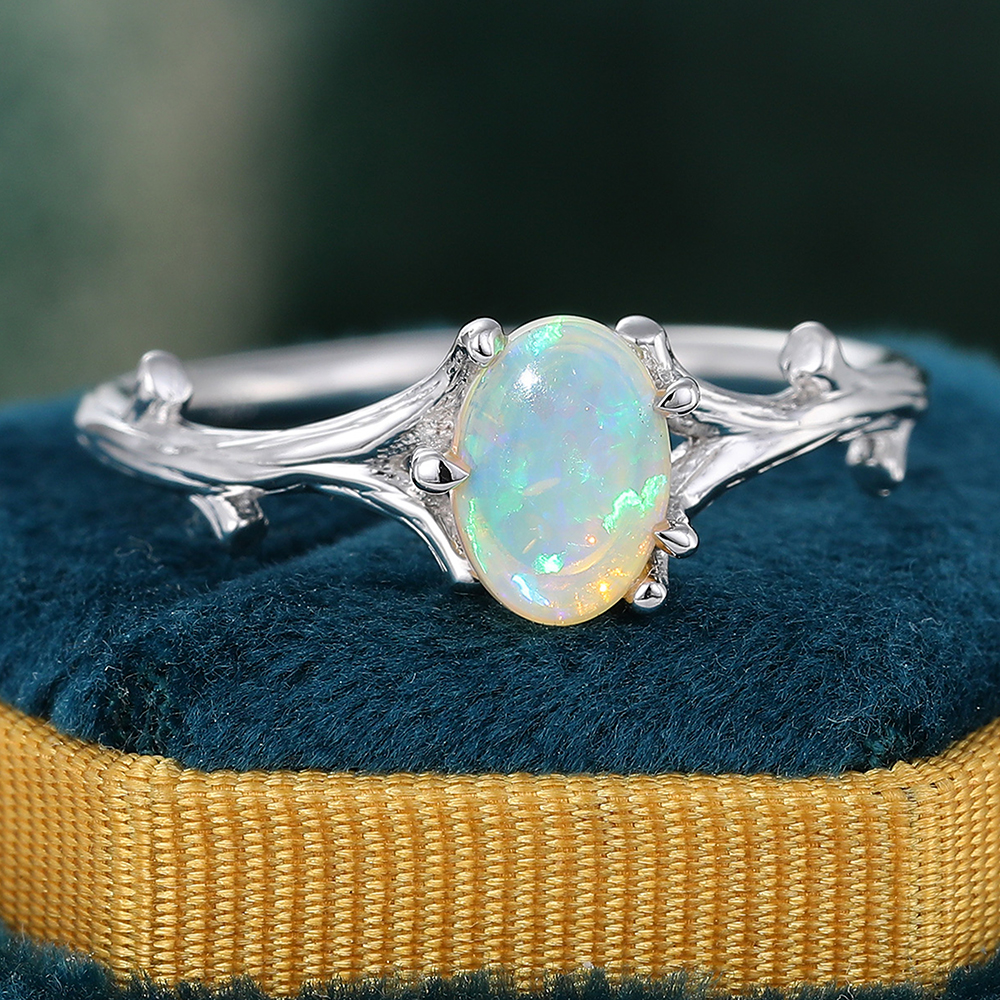 Juyoyo Delicate Oval Cut Opal Engagement Ring Nature Inspired Tree Branch Ring