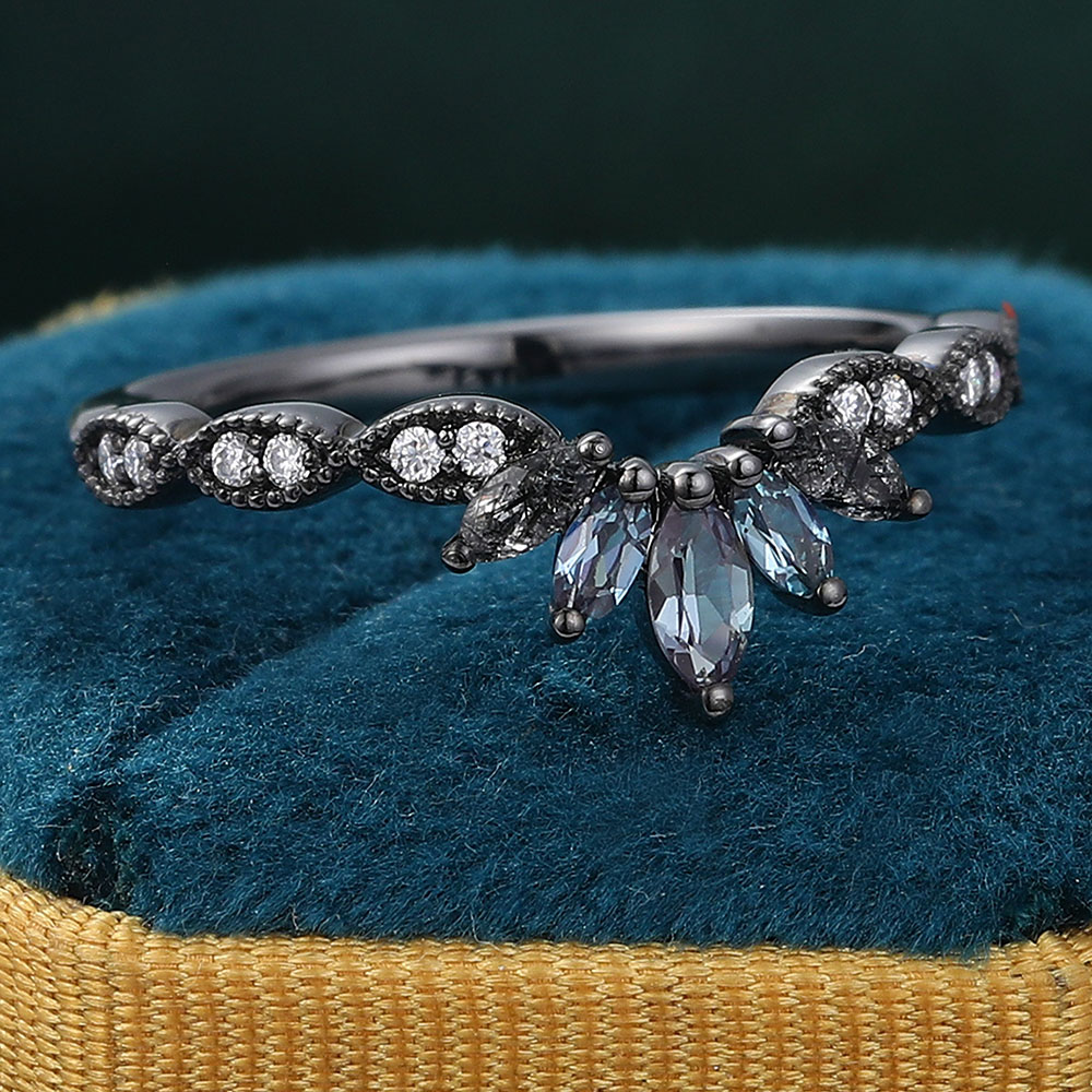 Black Rutilated Quartz Ring Curved Wedding Band