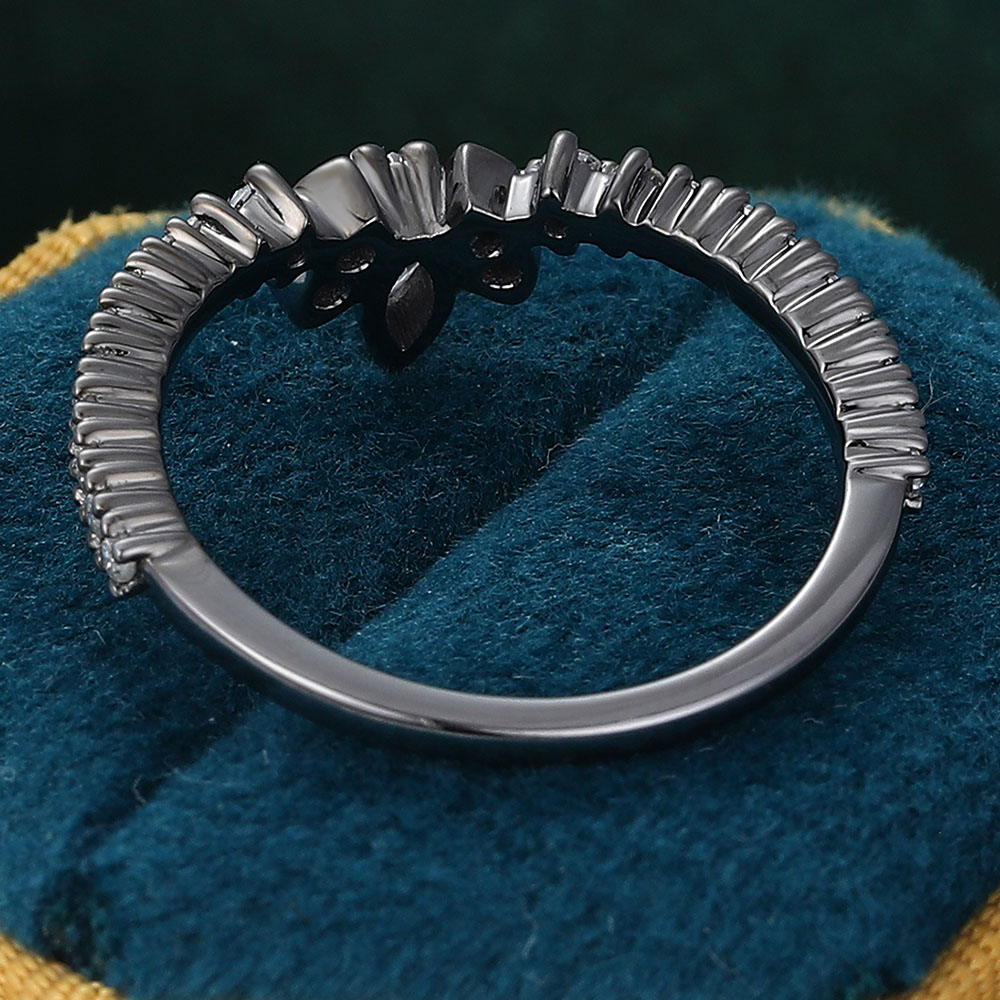 Juyoyo Marquise Cut Moissanite Curved Wedding Band Stackable 14K Black Gold Ring