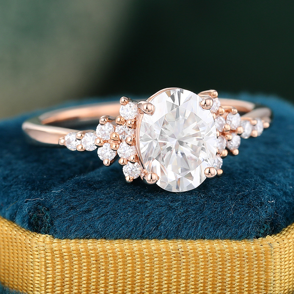 Juyoyo Moissanite Cluster Engagement Ring with Round Diamonds in 14K Rose Gold