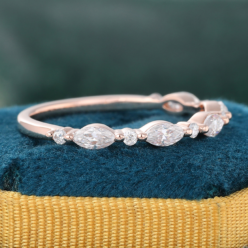 Juyoyo Marquise Cut Moissanite Yellow Gold Anniversary Wedding Band