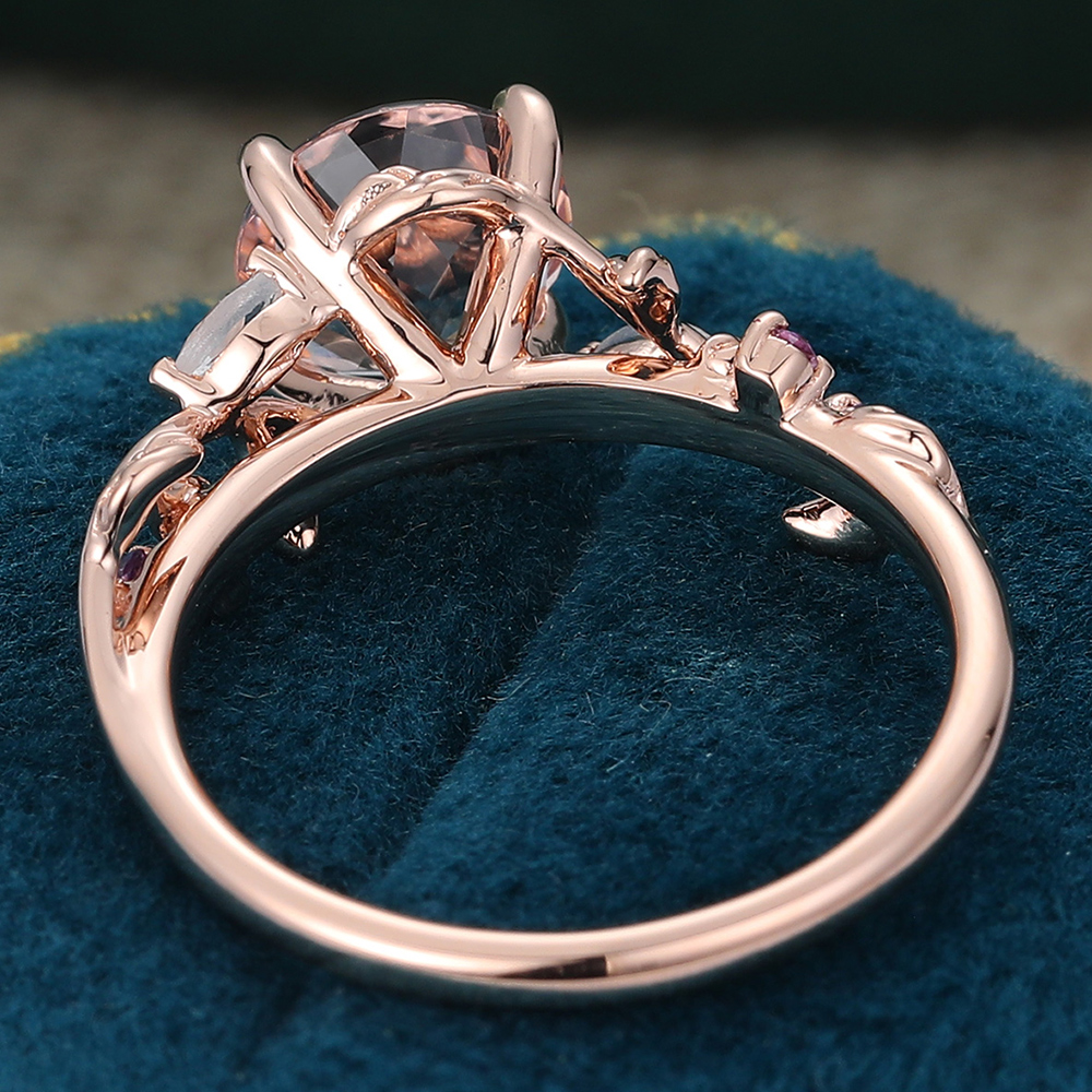 Juyoyo 14K Rose Gold Round Pink Morganite Ring Nature Inspired Engagement Ring
