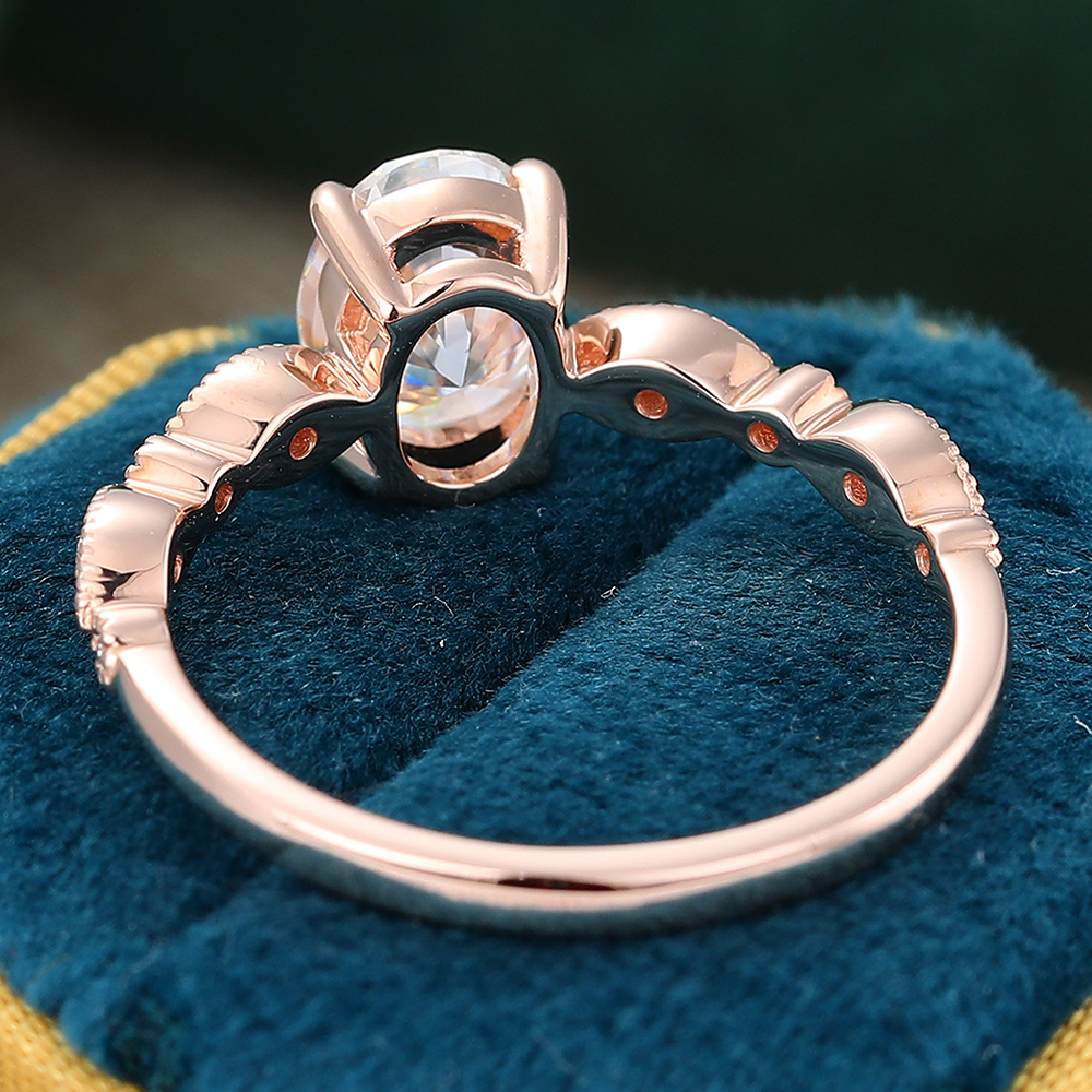 Juyoyo Oval Cut Moissanite Rose Gold Half Eternity Pavé Engagement Ring