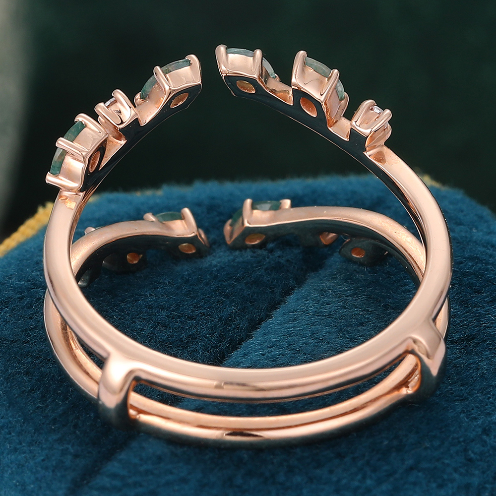 Moss Agate Double Curved Wedding Band Enhancer Vintage Nature Inspired Wedding Ring for Women