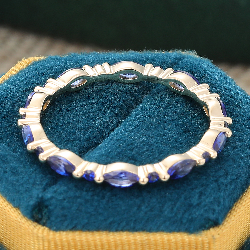 Juyoyo Marquise Cut Sapphire Yellow Gold Stacking Eternity Wedding Band