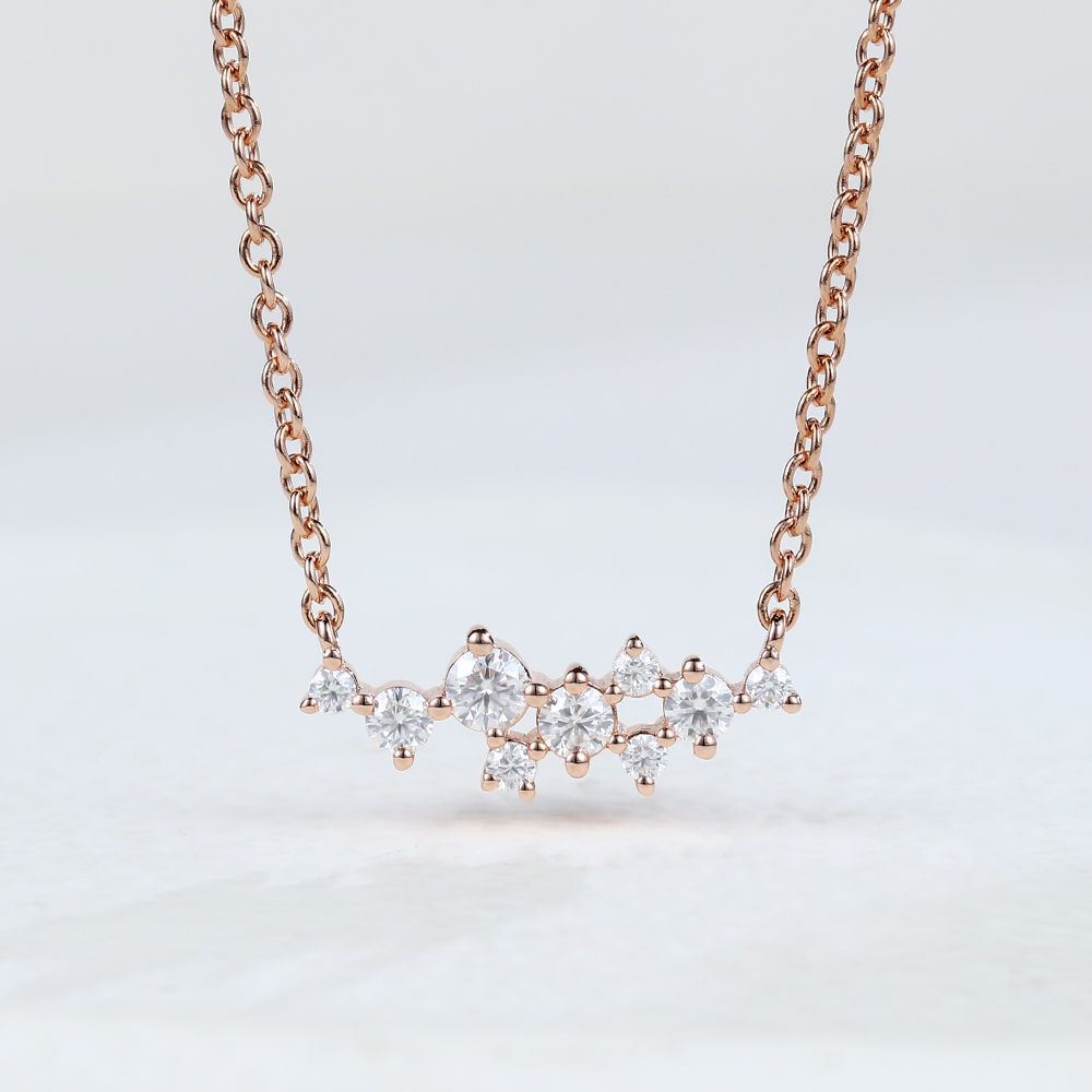 Cluster Moissanite Pendant Necklace With Cable Chain