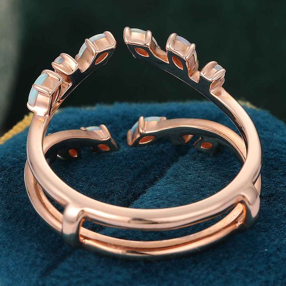 Opal Double Curved Wedding Band Enhancer Vintage Leaf Nature Inspired Wedding Ring Rose Gold