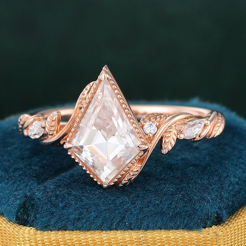 Juyoyo Kite Cut Moissanite Engagement Ring Unique Milgrain Art Deco Diamond Wedding Promise Ring Gift