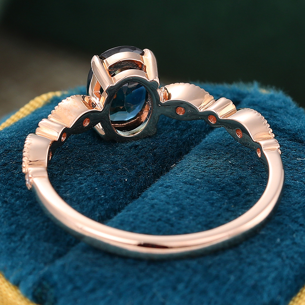 Juyoyo Oval Green Blue Sapphire Engagement Ring Moissanite Milgrain Bridal Ring