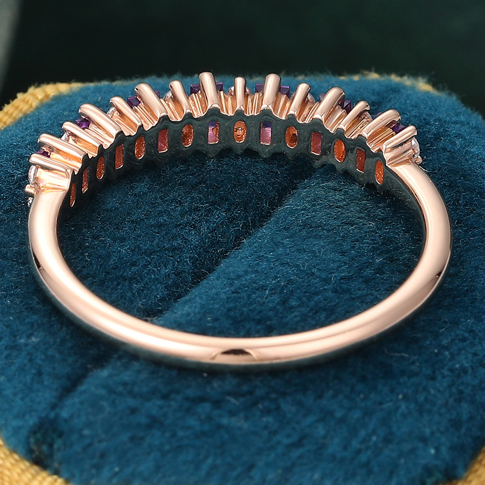 Juyoyo Baguette Cut Amethyst Wedding Band Unique Stacking Anniversary Ring Gift for Women