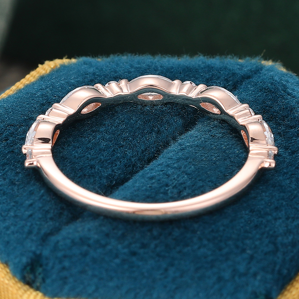 Juyoyo Marquise Cut Moissanite Yellow Gold Anniversary Wedding Band