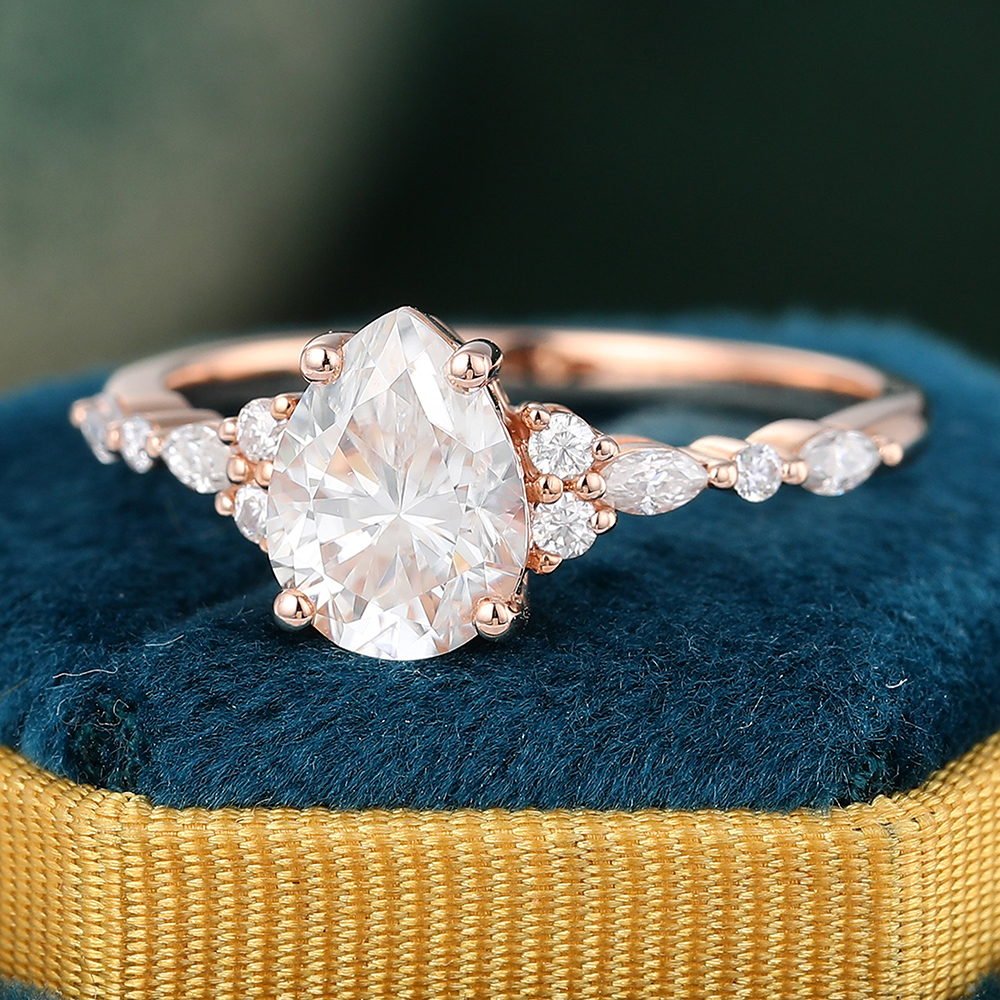Juyoyo Pear Shaped Moissanite Vintage Engagement Ring Rose Gold Bridal Promise Anniversary Ring