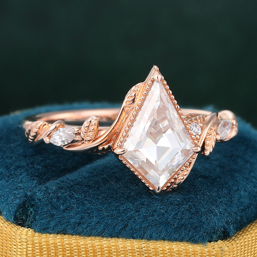 Juyoyo Kite Cut Moissanite Engagement Ring Unique Milgrain Art Deco Diamond Wedding Promise Ring Gift