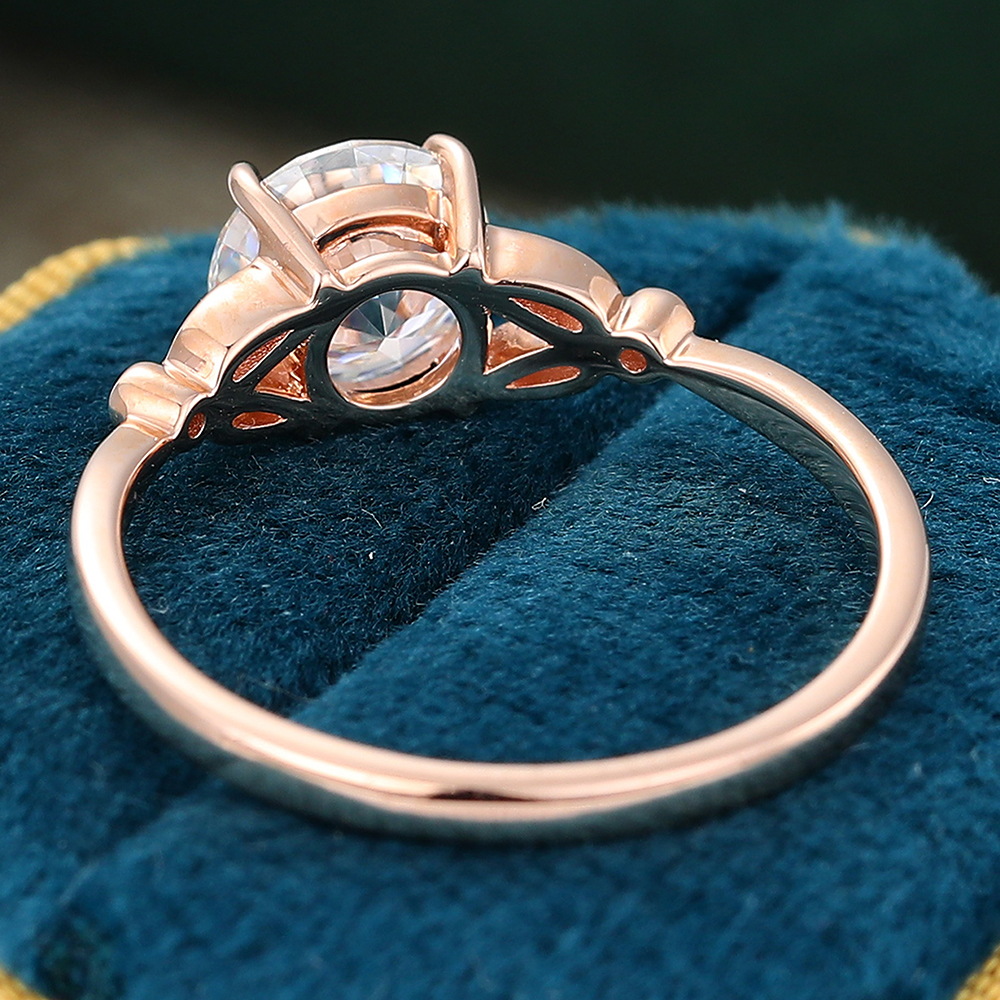 Juyoyo Moissanite Three Stone Engagement Ring Unique Diamond Milgrain Wedding Ring