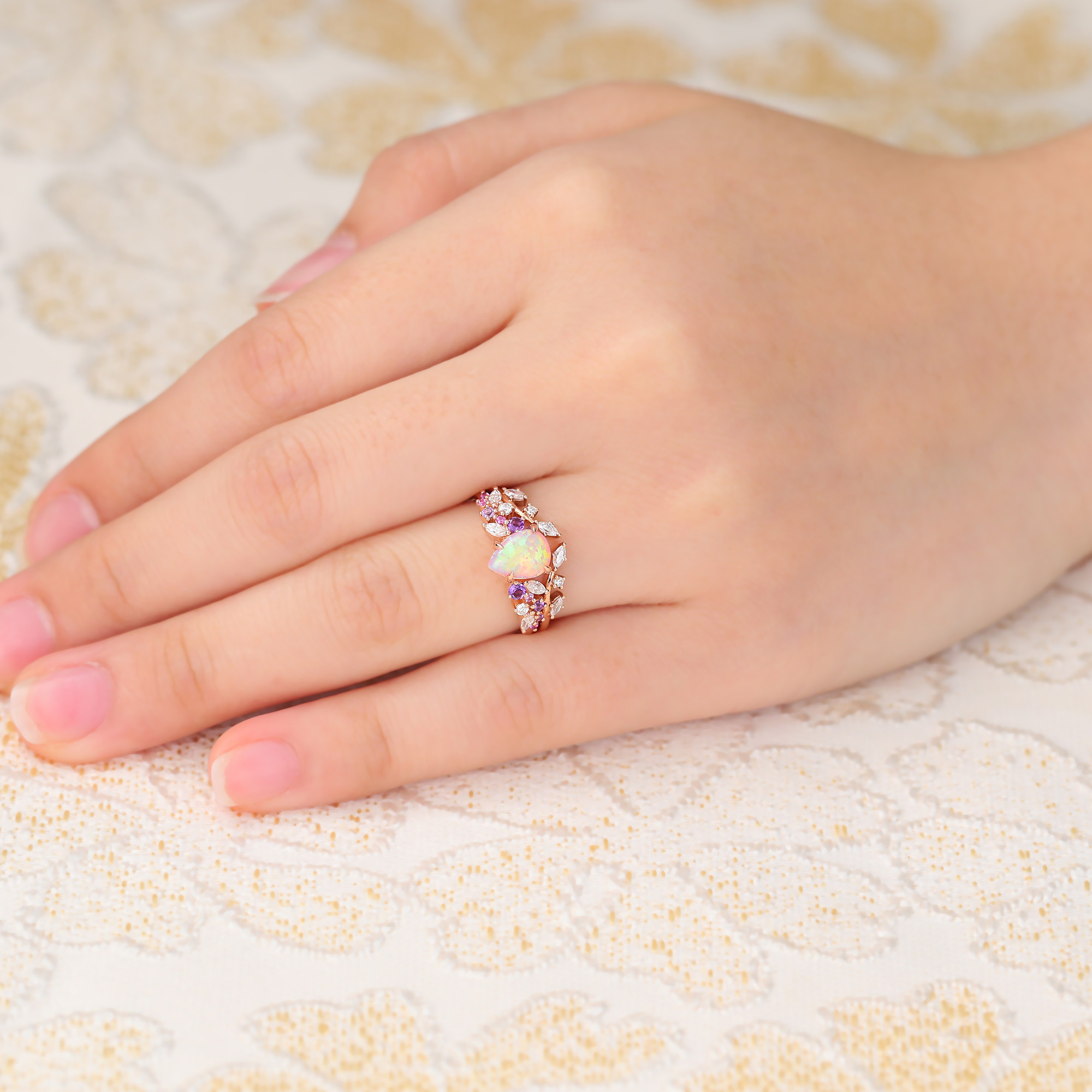 Juyoyo Pear Shaped Opal Engagement Ring Set Wedding Ring Sets Rose Gold