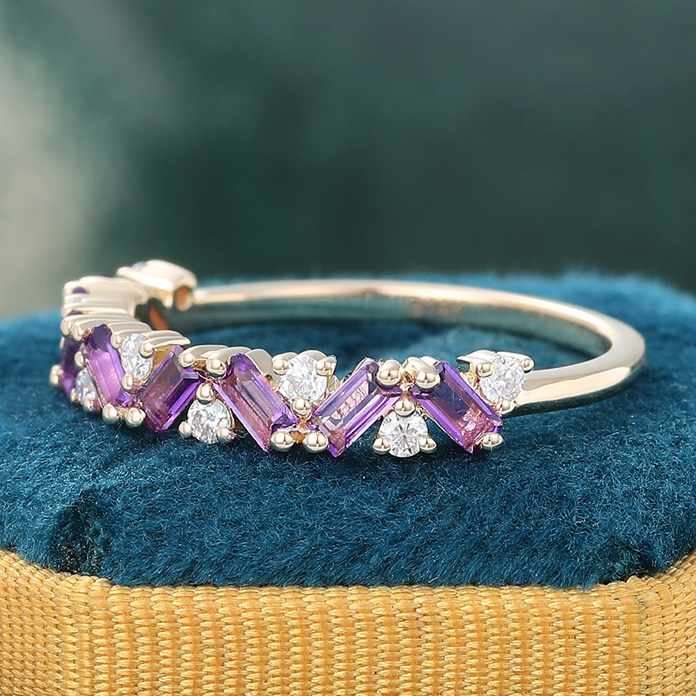 Amethyst Wedding Band 14K Yellow Gold