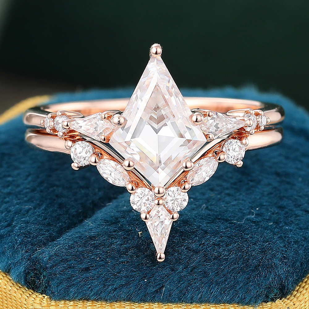 Juyoyo Rose Gold Moissanite Wedding Ring Set Vintage Diamond Engagement Ring Set - 2pcs