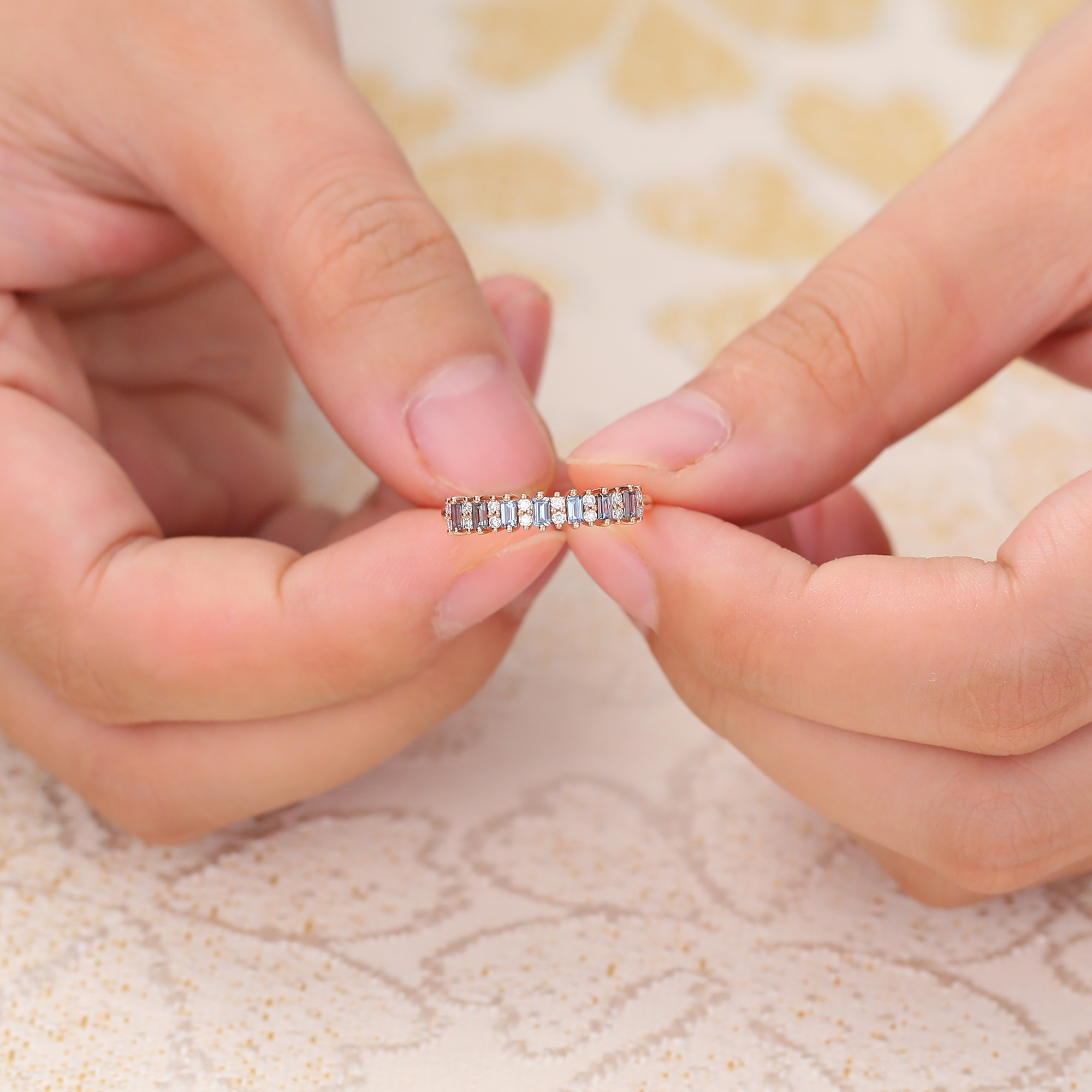 Baguette Cut Alexandrite Wedding Band