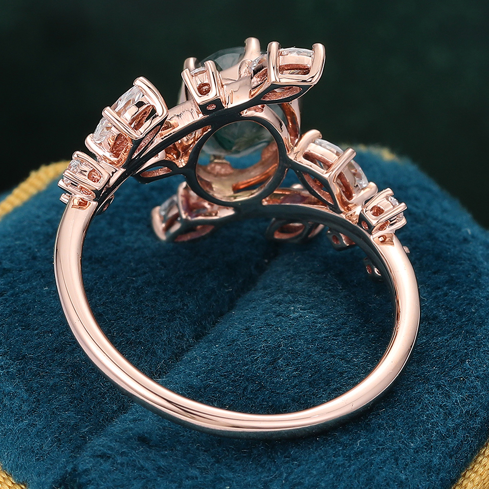 Oval Cut Moss Agate Engagement Ring Twig Inspired Promise Ring in Rose Gold