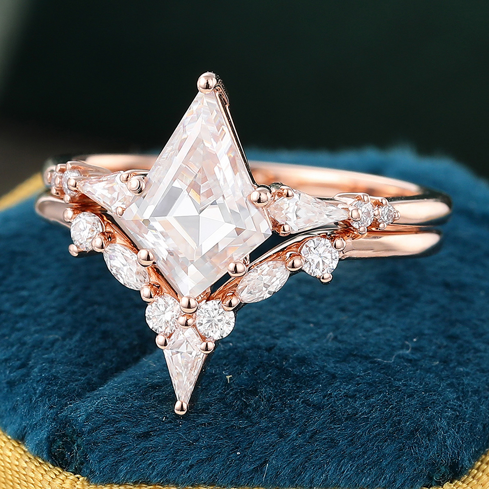 Juyoyo Rose Gold Moissanite Wedding Ring Set Vintage Diamond Engagement Ring Set - 2pcs