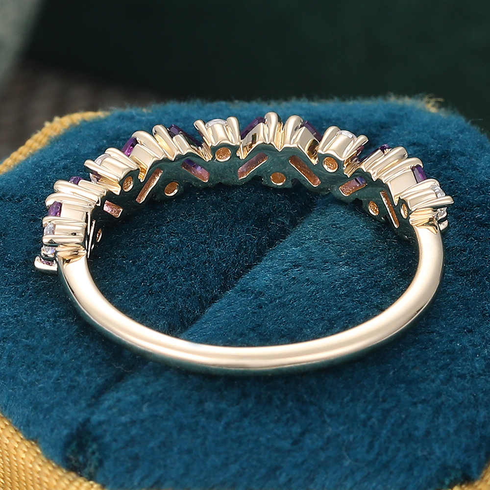 Amethyst and Diamond Ring 14K Gold Stackable Band