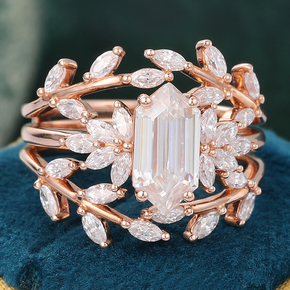 Juyoyo Moissanite Bridal Ring Set Vintage Vine Nature Inspired Engagement Ring Set - 3pcs