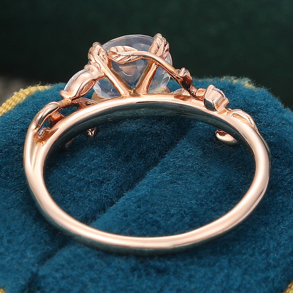 Juyoyo Nature-Inspired Round Moonstone Vine Engagement Ring with Moissanite Accents