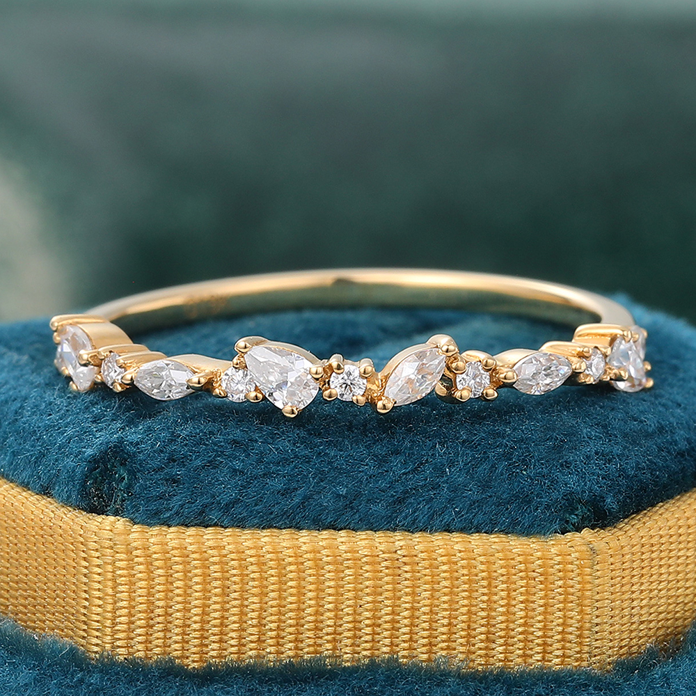 Juyoyo Pear & Marquise & Round Moissanite Wedding Band Anniversary Promise Stacking Ring Yellow Gold