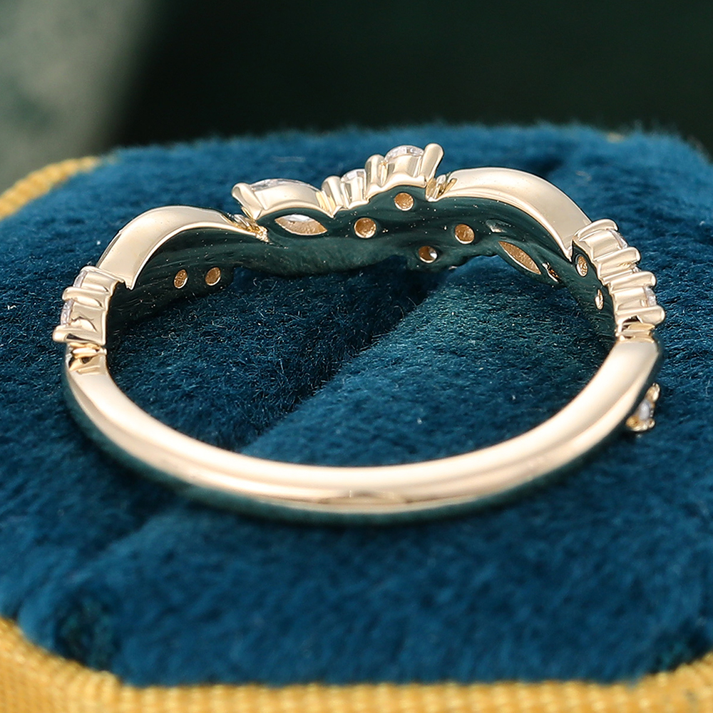 Juyoyo Unique Moissanite Wave Wedding Band Yellow Gold Matching Stacking Ring for Women