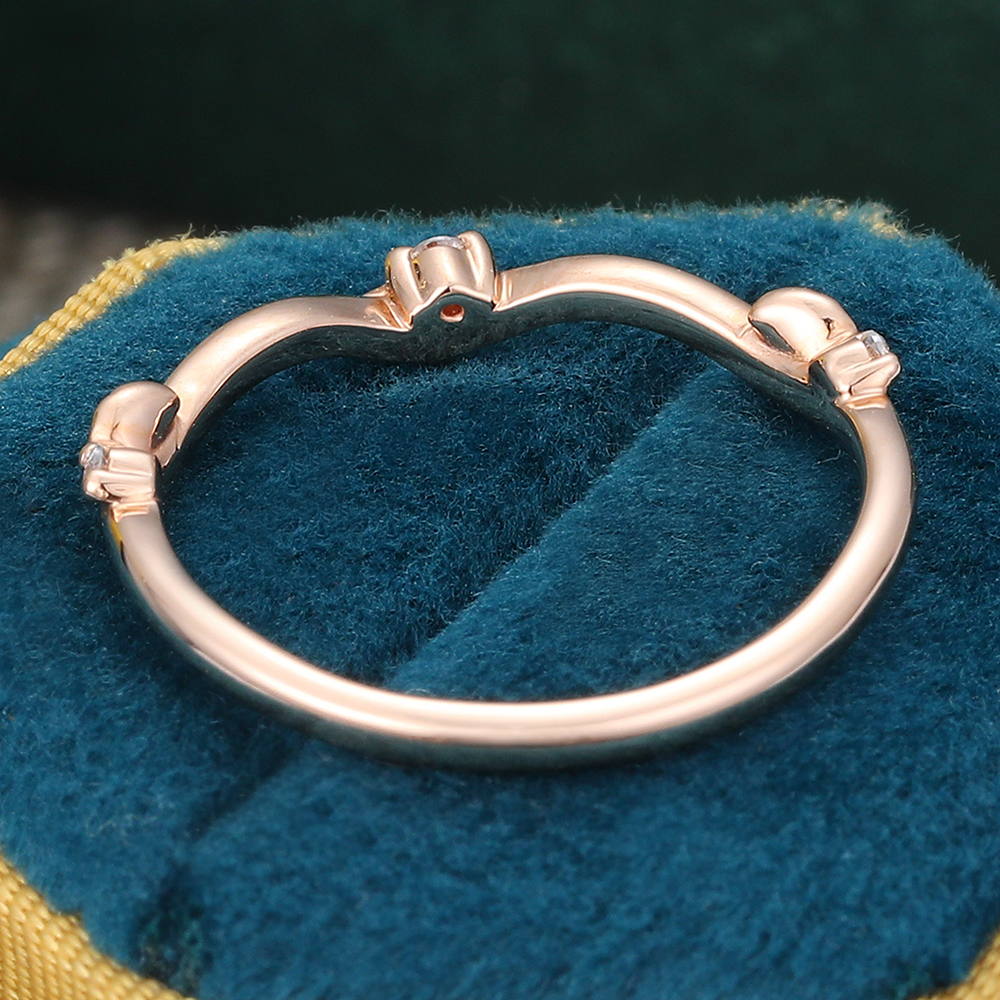 Juyoyo Moissanite Bridal Mounted with Diamond Side Stones Curved Wedding Band 14K Rose Gold